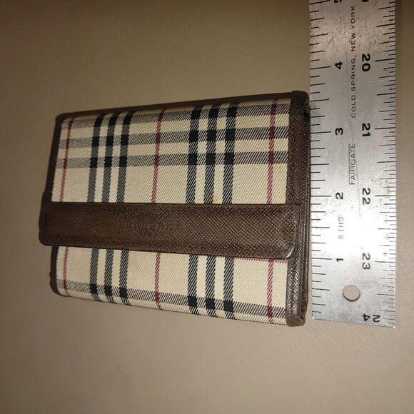 Burberry Nova Wallets Vintage Checkered Brown Coin Pouch Tri Fold Card Slots - Picture 5 of 16